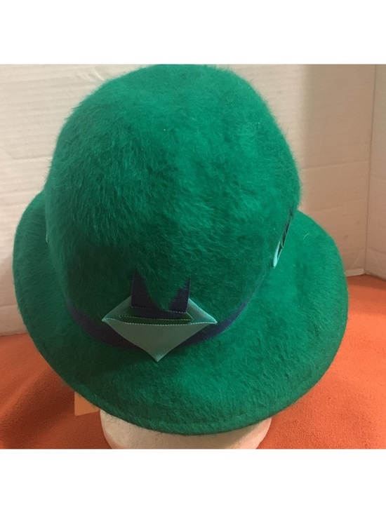 VINTAGE Art Deco Teal Felt Hat with Ribbon Details main image 5